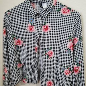 H&M Checkered Floral button up top